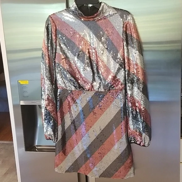 💕TED BAKER💕 Jocasta Striped Sequin Mini Dress - Picture 13 of 15